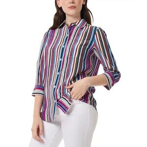 Jones New York Petite Striped 3/4-Sleeve Shirt,  Jones Black, PXL